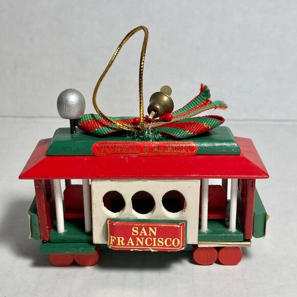 Vintage San Francisco Trolley Car Christmas Tree Ornament Powell & Market Wood - Picture 2 of 10